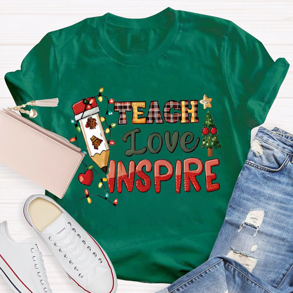 Teach Love Inspire Christmas Tree And Christmas Lights Christmas T-shirt