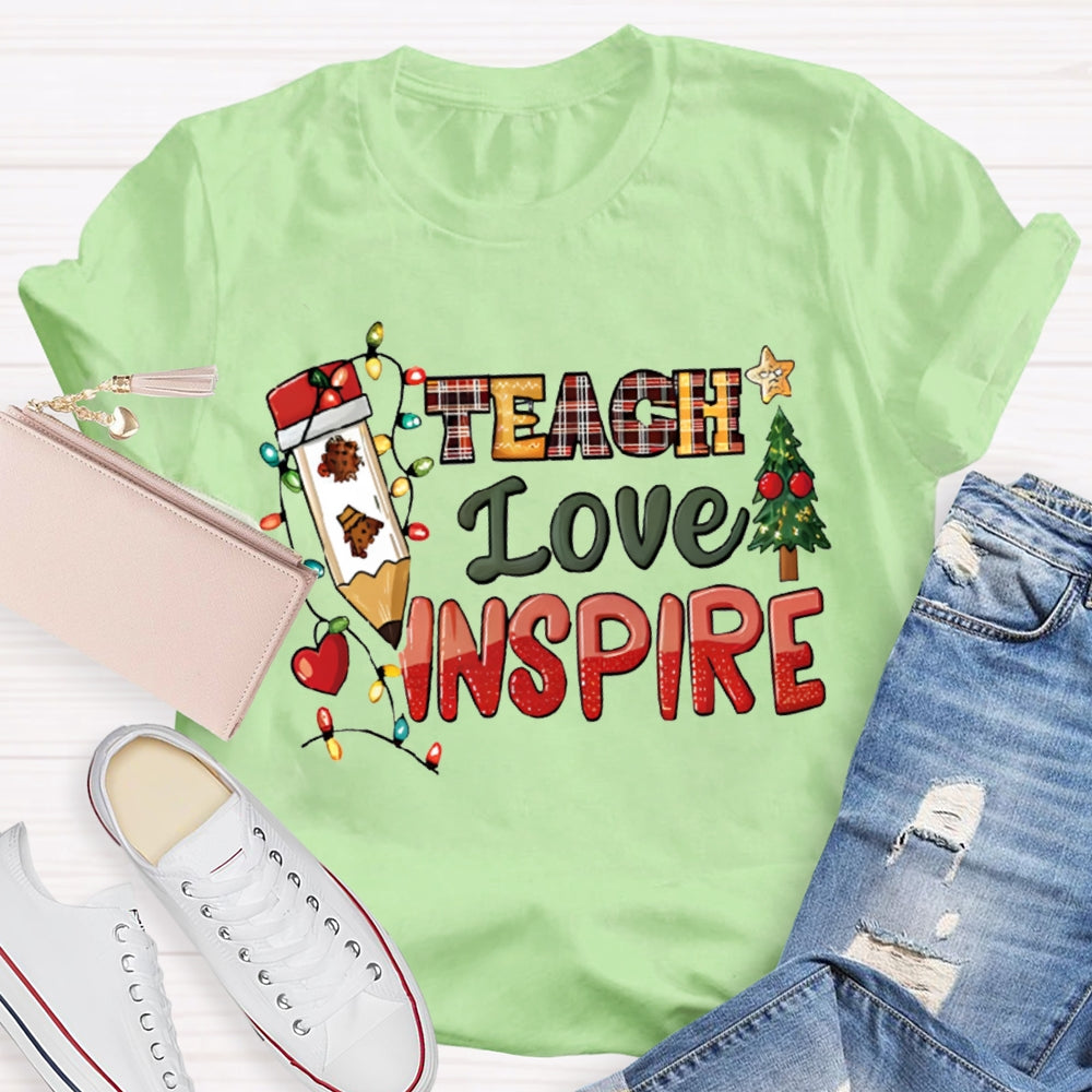 Teach Love Inspire Christmas Tree And Christmas Lights Christmas T-shirt