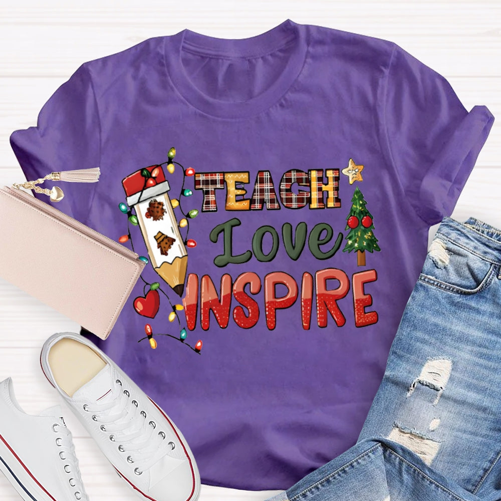 Teach Love Inspire Christmas Tree And Christmas Lights Christmas T-shirt