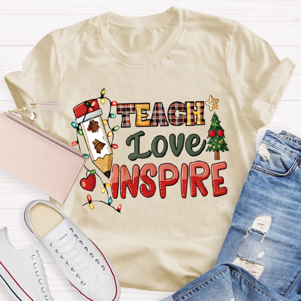 Teach Love Inspire Christmas Tree And Christmas Lights Christmas T-shirt
