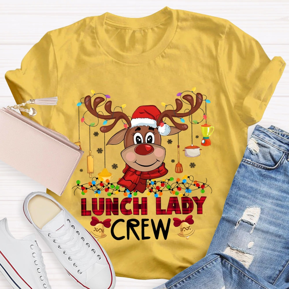 Lunch Lady Crew Christmas Elk And Colorful Lights Christmas T-shirt
