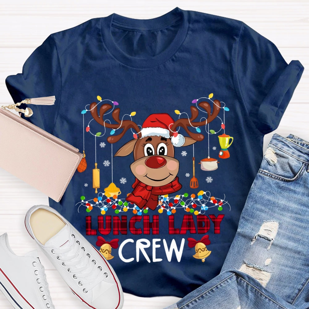 Lunch Lady Crew Christmas Elk And Colorful Lights Christmas T-shirt