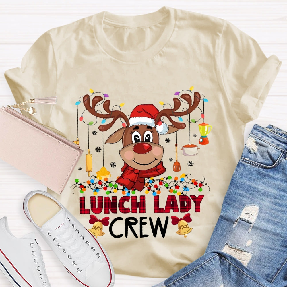 Lunch Lady Crew Christmas Elk And Colorful Lights Christmas T-shirt
