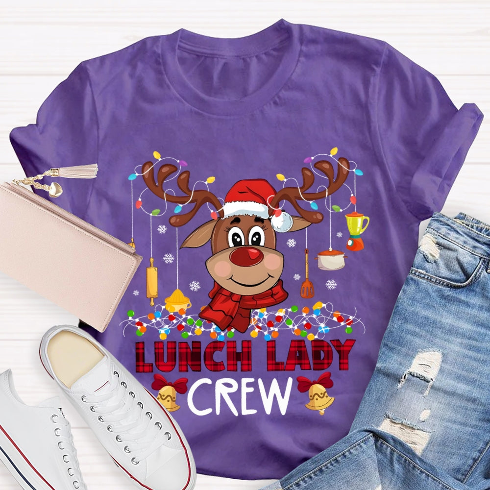 Lunch Lady Crew Christmas Elk And Colorful Lights Christmas T-shirt
