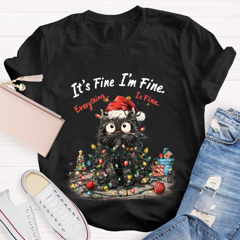 It'S Fine I'M Fine Everything Is Fine Grumpy Santa Cat Christmas T-shirt