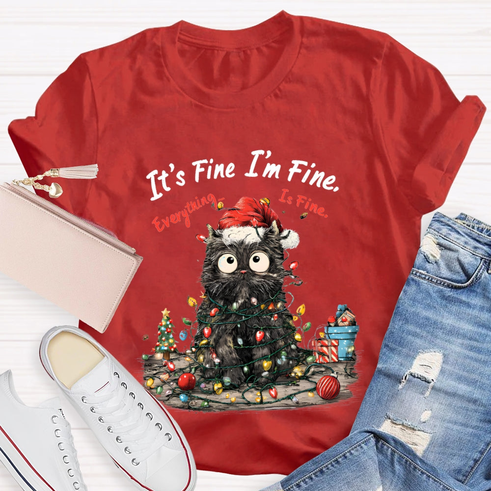 It'S Fine I'M Fine Everything Is Fine Grumpy Santa Cat Christmas T-shirt