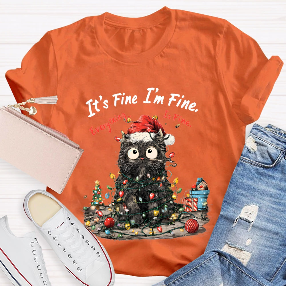 It'S Fine I'M Fine Everything Is Fine Grumpy Santa Cat Christmas T-shirt