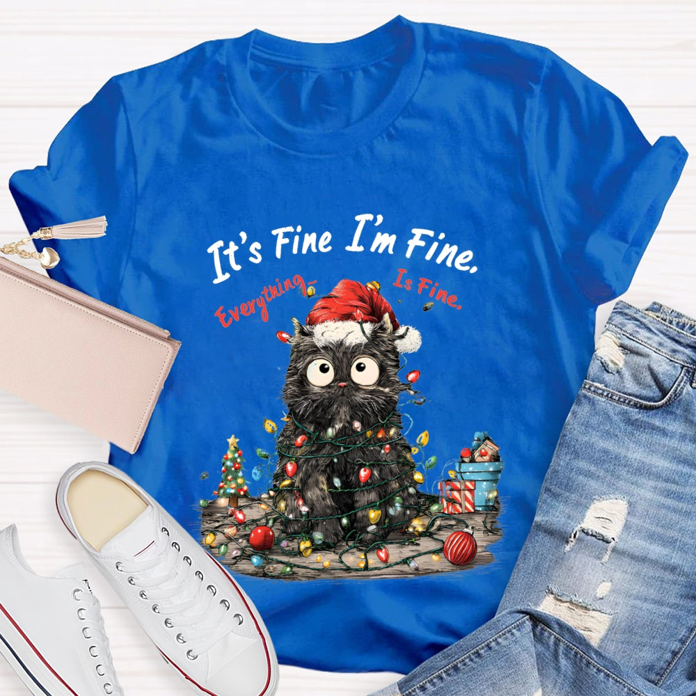 It'S Fine I'M Fine Everything Is Fine Grumpy Santa Cat Christmas T-shirt