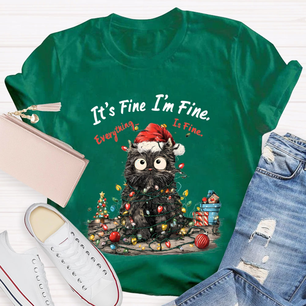 It'S Fine I'M Fine Everything Is Fine Grumpy Santa Cat Christmas T-shirt