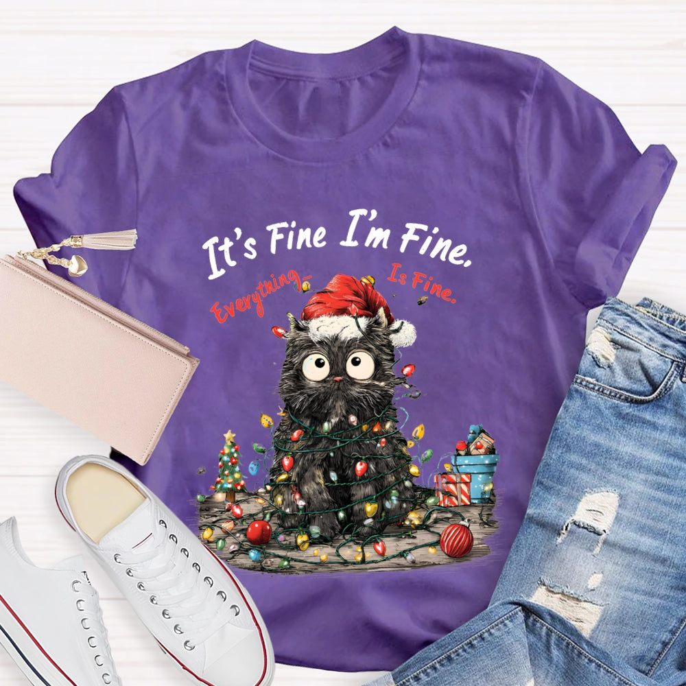 It'S Fine I'M Fine Everything Is Fine Grumpy Santa Cat Christmas T-shirt