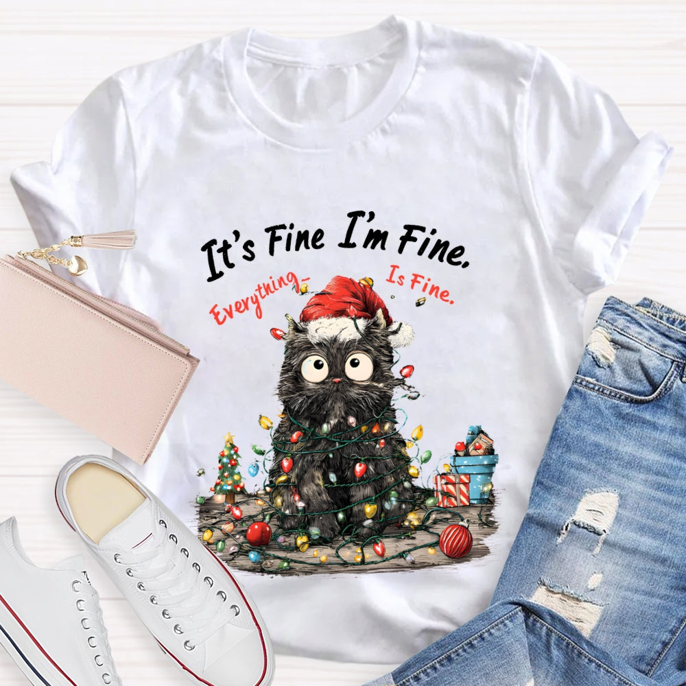 It'S Fine I'M Fine Everything Is Fine Grumpy Santa Cat Christmas T-shirt