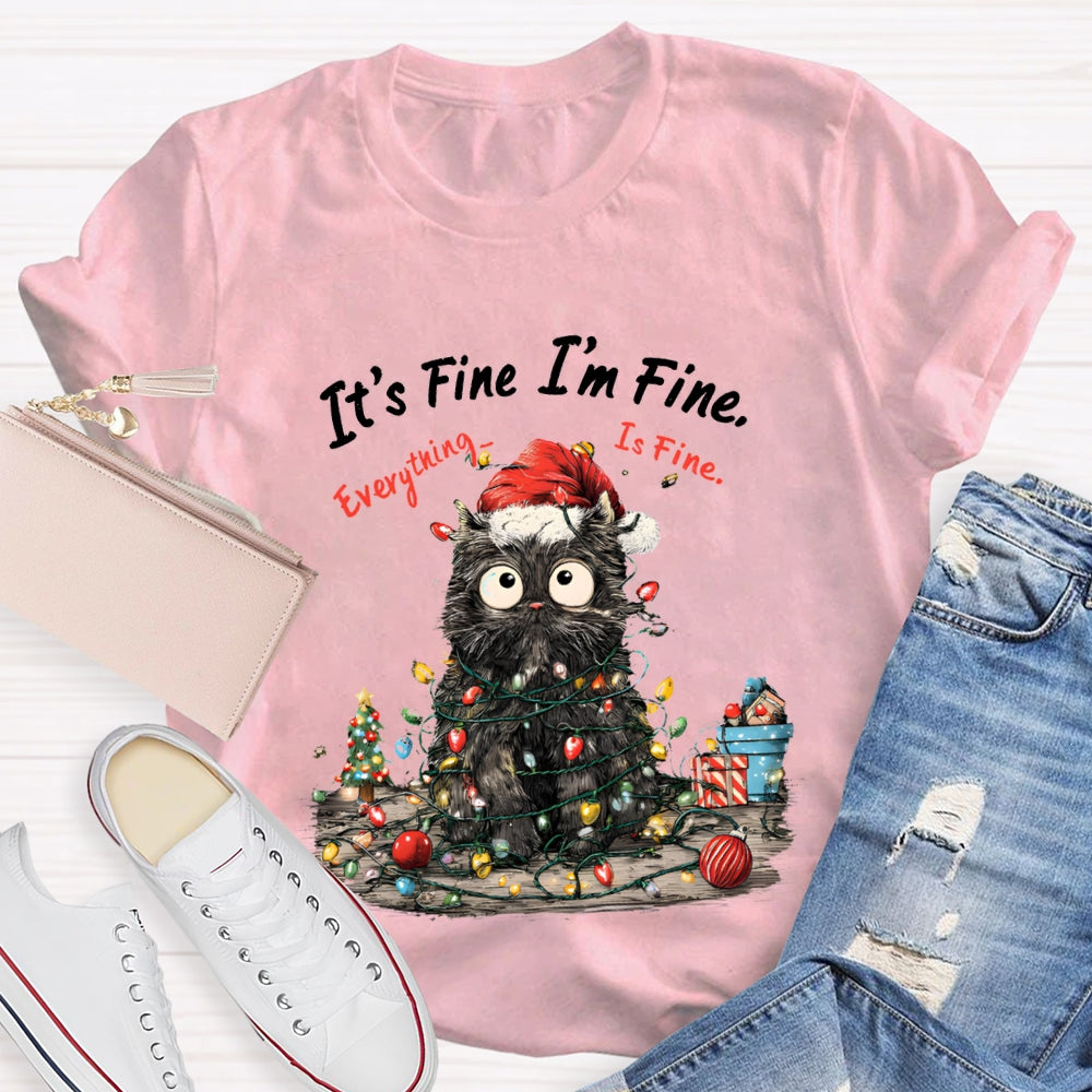 It'S Fine I'M Fine Everything Is Fine Grumpy Santa Cat Christmas T-shirt