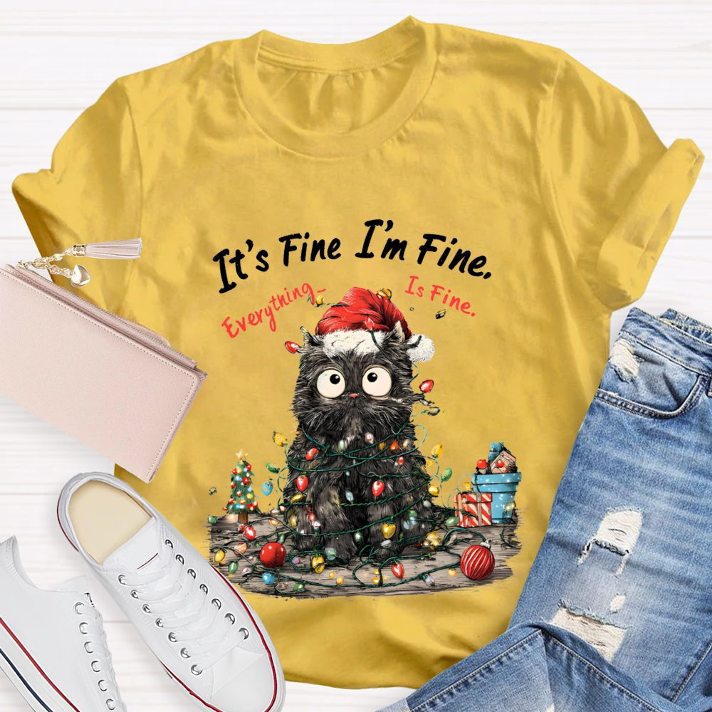 It'S Fine I'M Fine Everything Is Fine Grumpy Santa Cat Christmas T-shirt