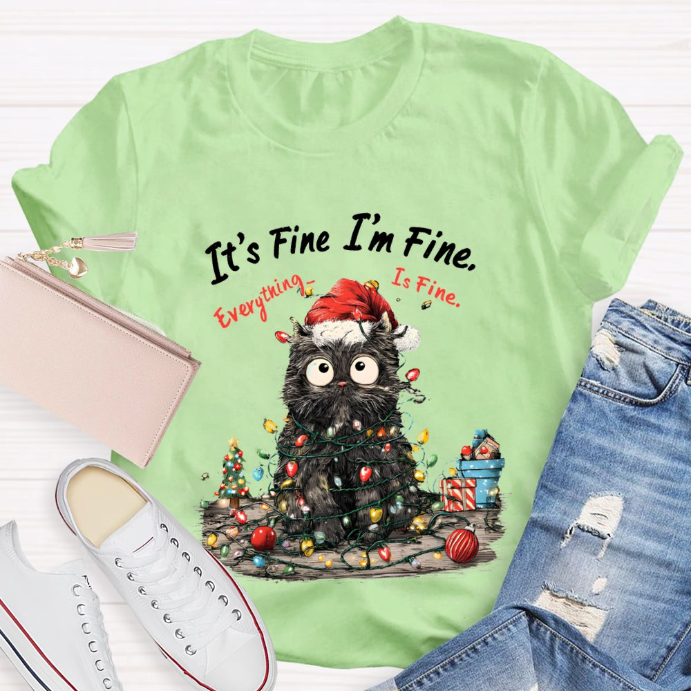 It'S Fine I'M Fine Everything Is Fine Grumpy Santa Cat Christmas T-shirt