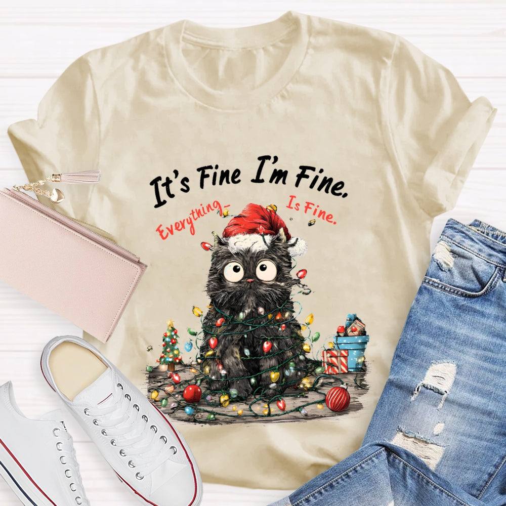 It'S Fine I'M Fine Everything Is Fine Grumpy Santa Cat Christmas T-shirt