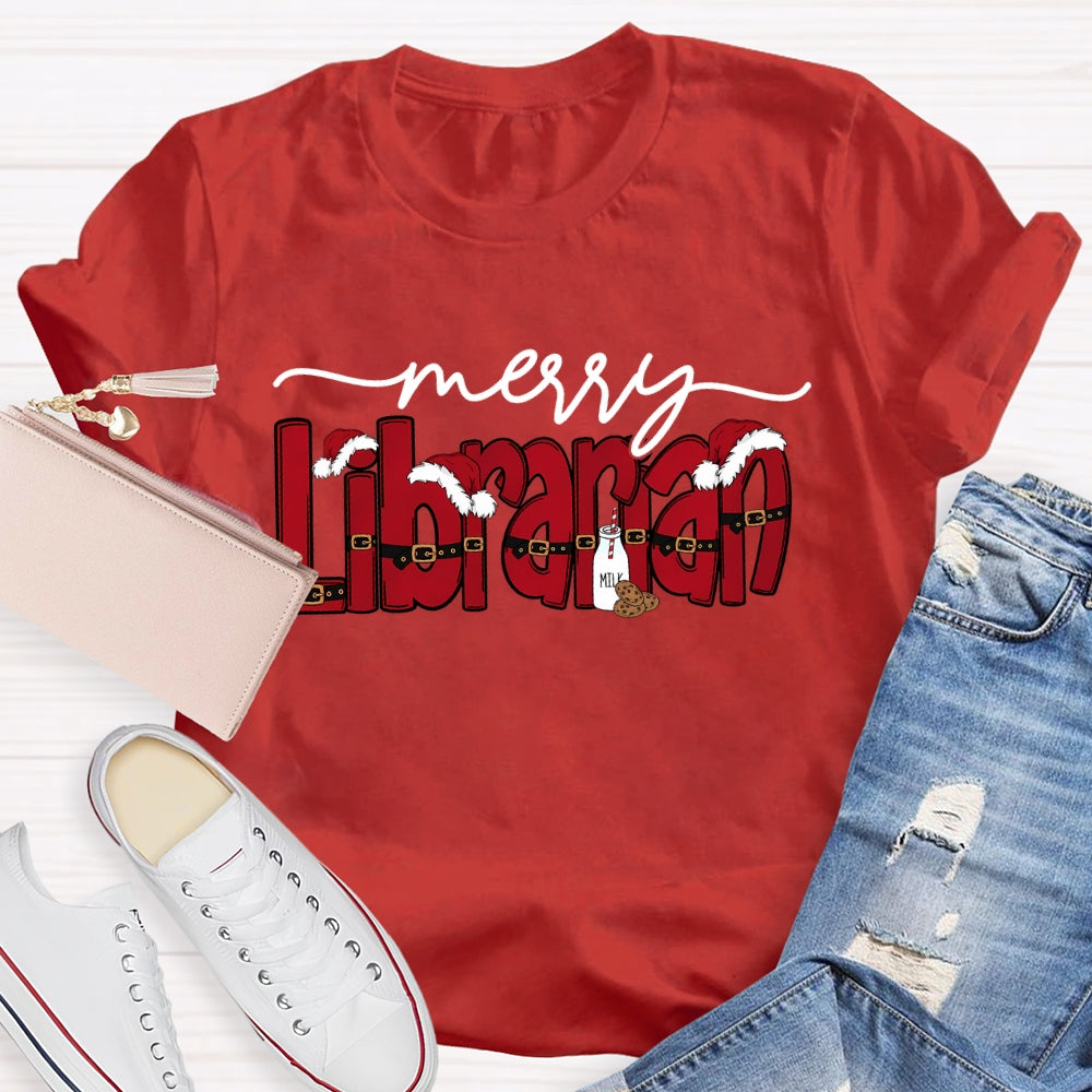 Merry Librarian Christmas Font Merry Christmas T-shirt