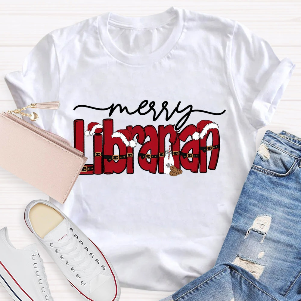 Merry Librarian Christmas Font Merry Christmas T-shirt