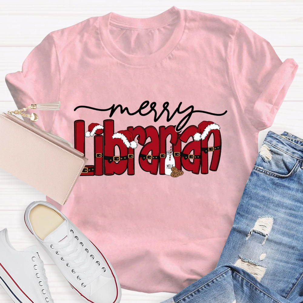 Merry Librarian Christmas Font Merry Christmas T-shirt