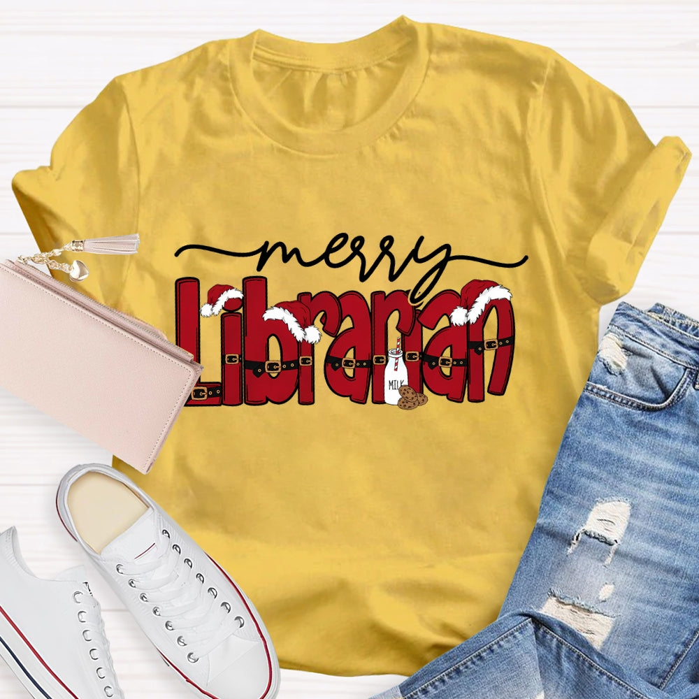 Merry Librarian Christmas Font Merry Christmas T-shirt