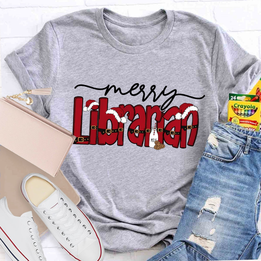 Merry Librarian Christmas Font Merry Christmas T-shirt