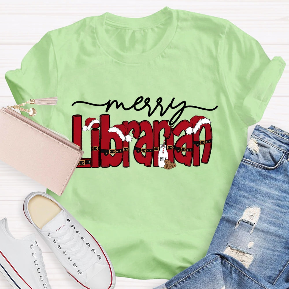 Merry Librarian Christmas Font Merry Christmas T-shirt