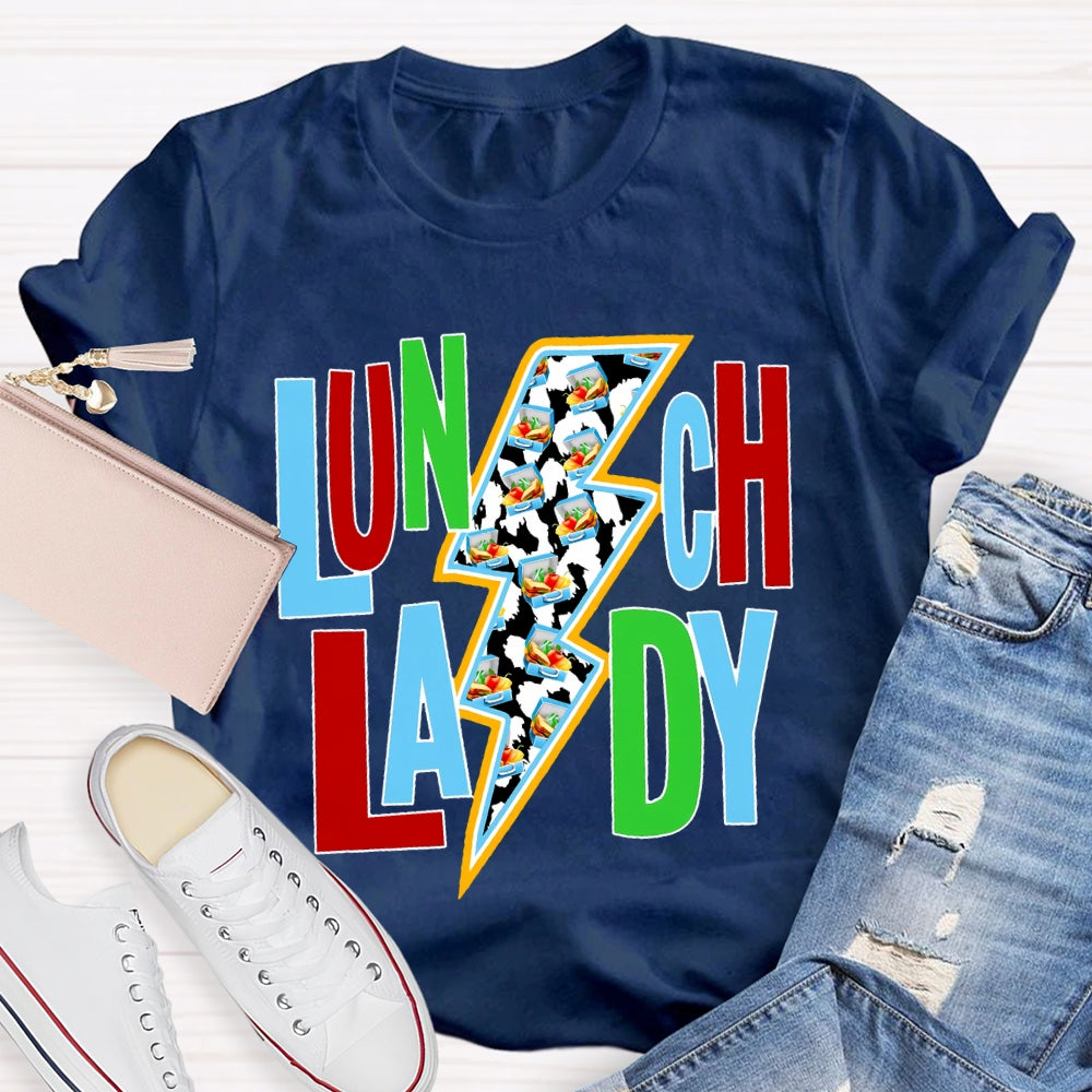 Lunch Lady Colorful Fonts And Lightning Bolt Prints T-shirt