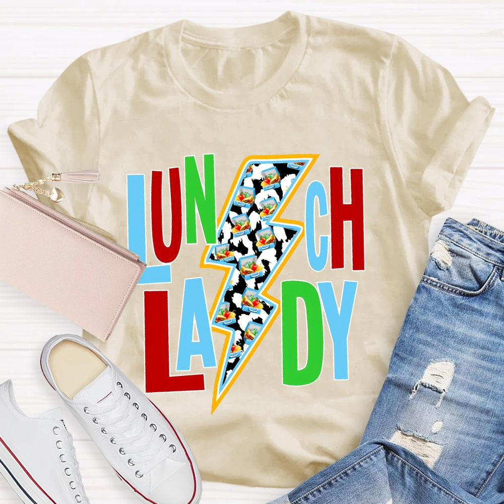 Lunch Lady Colorful Fonts And Lightning Bolt Prints T-shirt