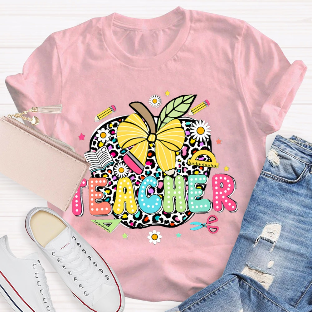 Leopard Apple Teacher T-Shirt