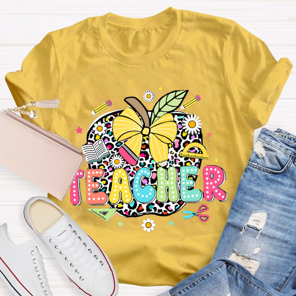 Leopard Apple Teacher T-Shirt