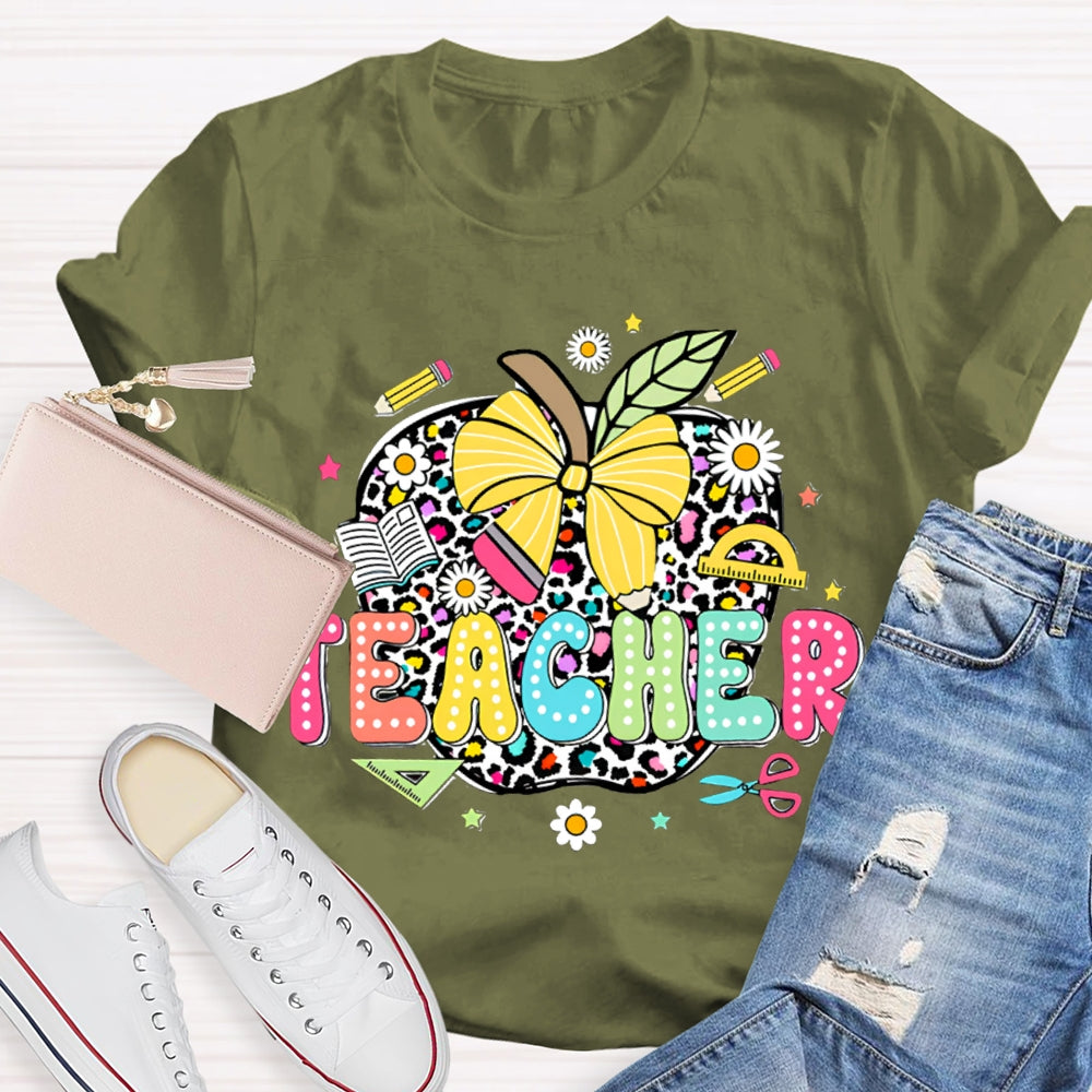 Leopard Apple Teacher T-Shirt