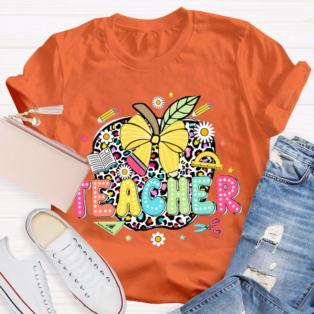 Leopard Apple Teacher T-Shirt