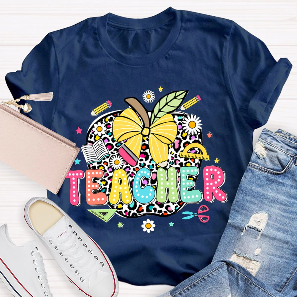 Leopard Apple Teacher T-Shirt