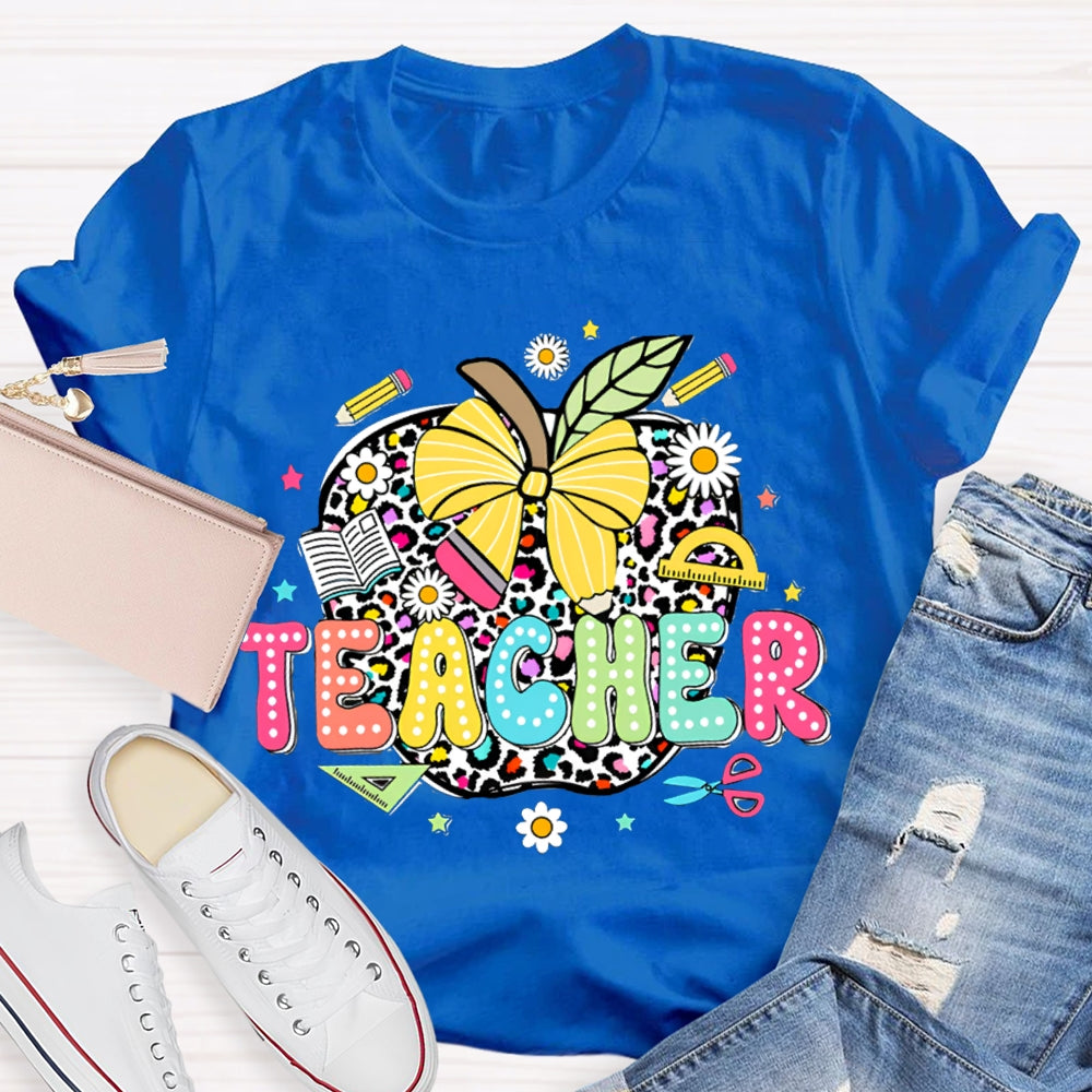Leopard Apple Teacher T-Shirt
