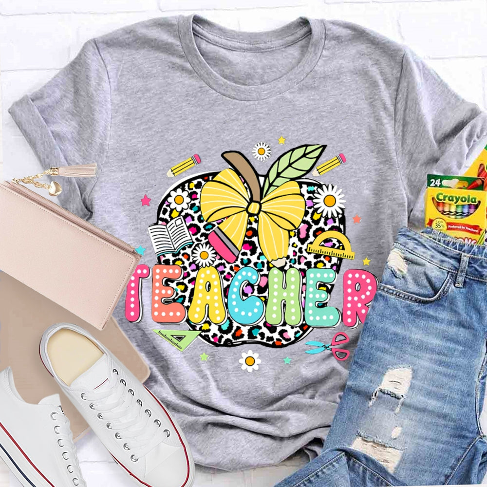 Leopard Apple Teacher T-Shirt