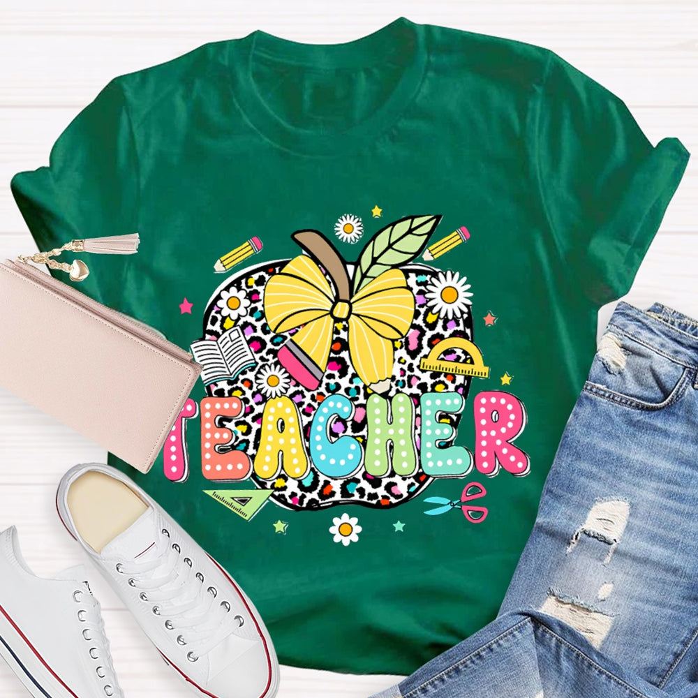 Leopard Apple Teacher T-Shirt