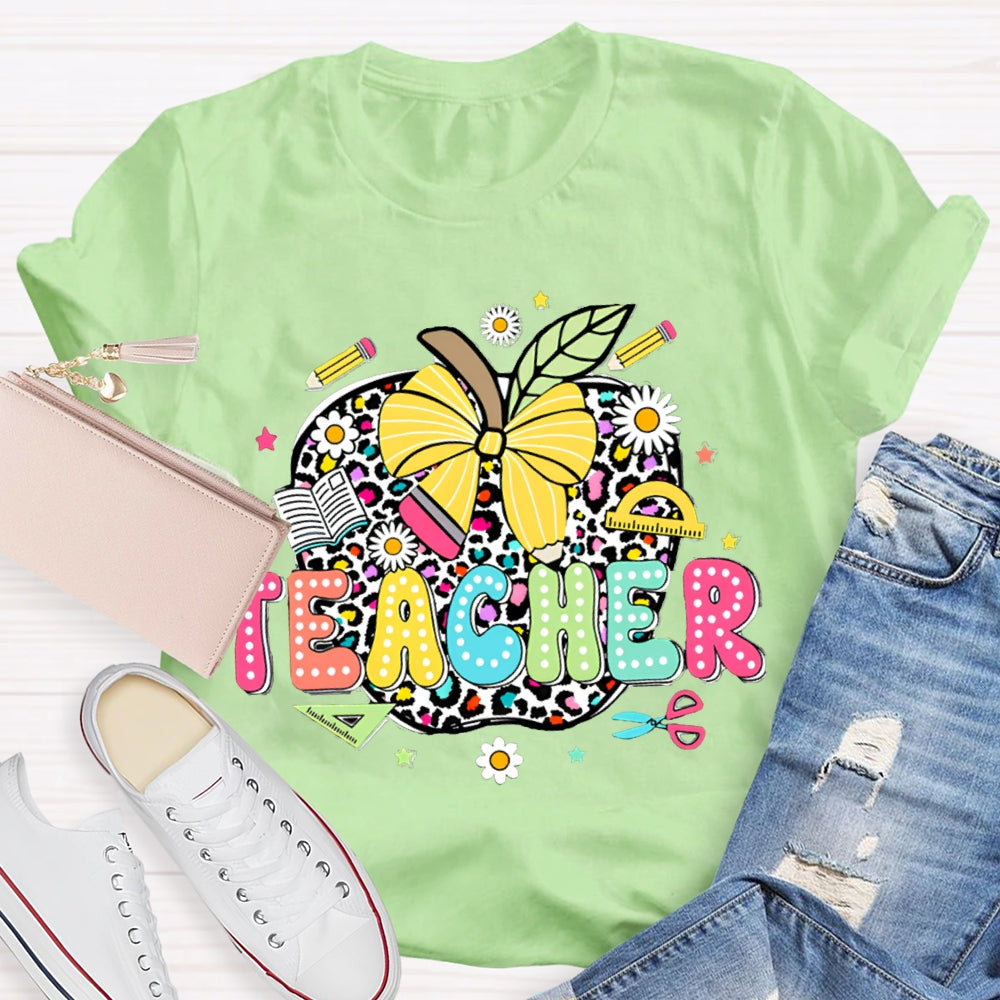 Leopard Apple Teacher T-Shirt