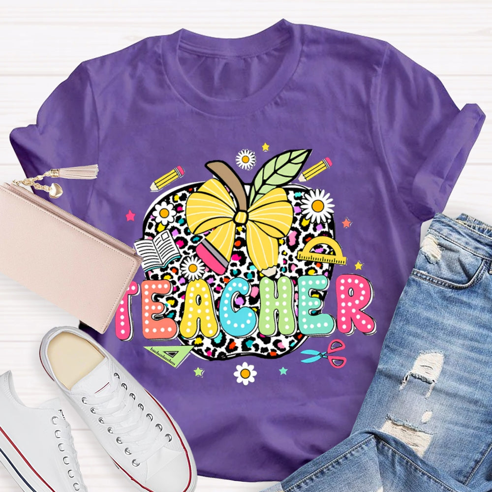 Leopard Apple Teacher T-Shirt