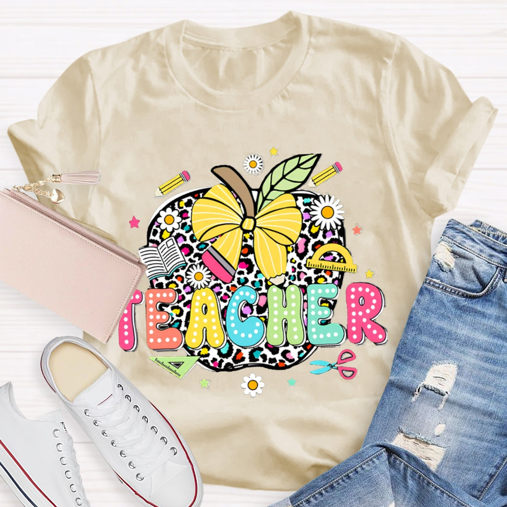 Leopard Apple Teacher T-Shirt