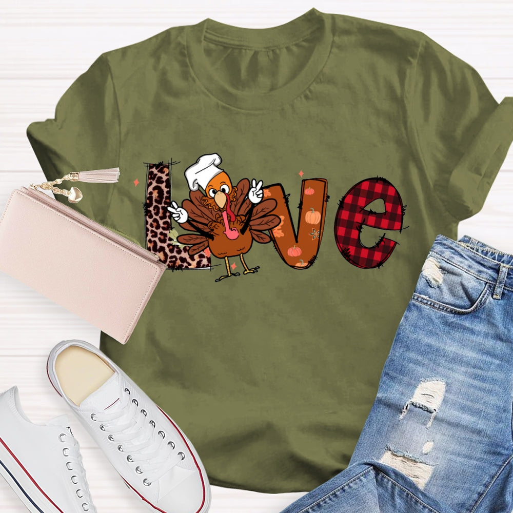 Love Thanksgiving Leopard Print Font And Turkey T-shirt