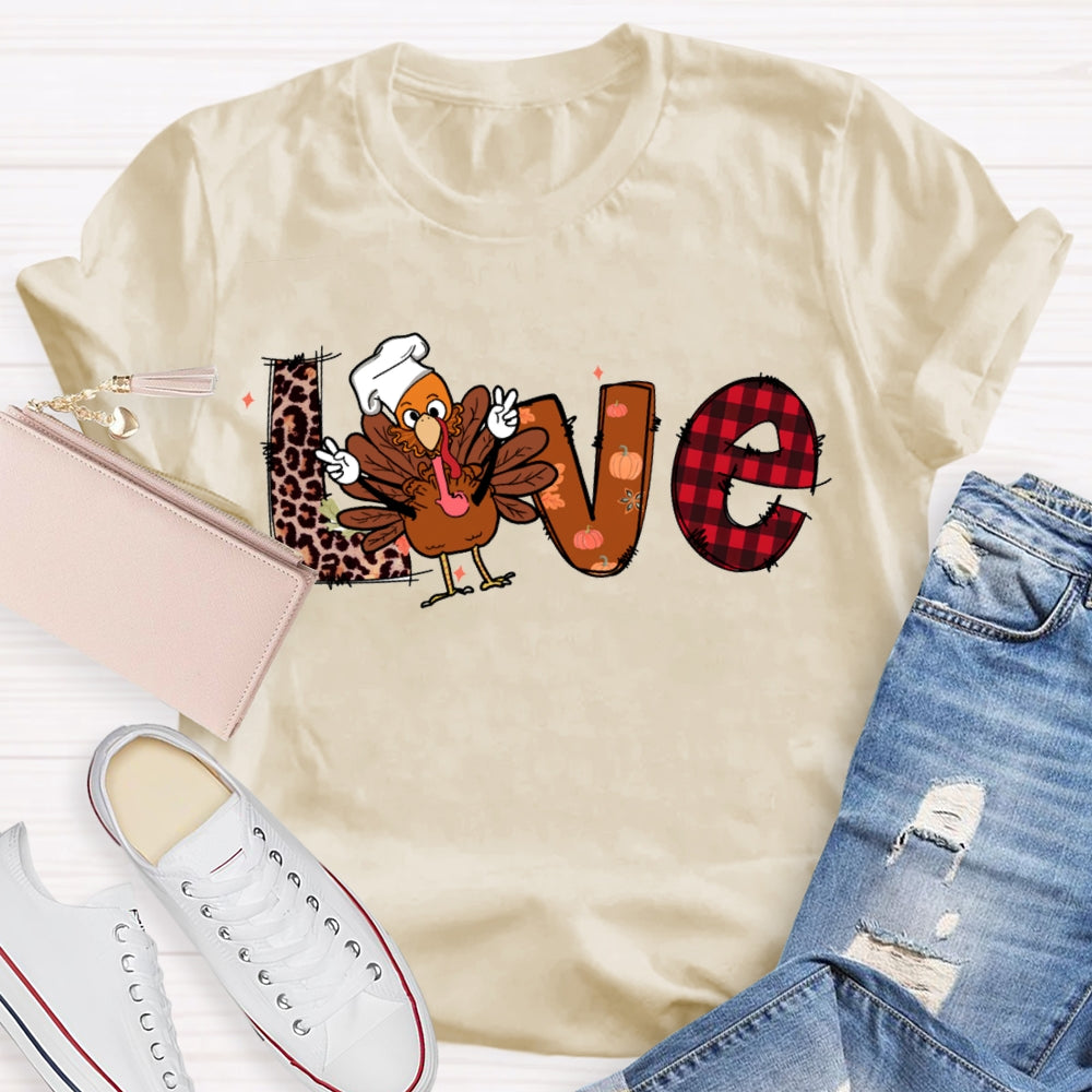 Love Thanksgiving Leopard Print Font And Turkey T-shirt