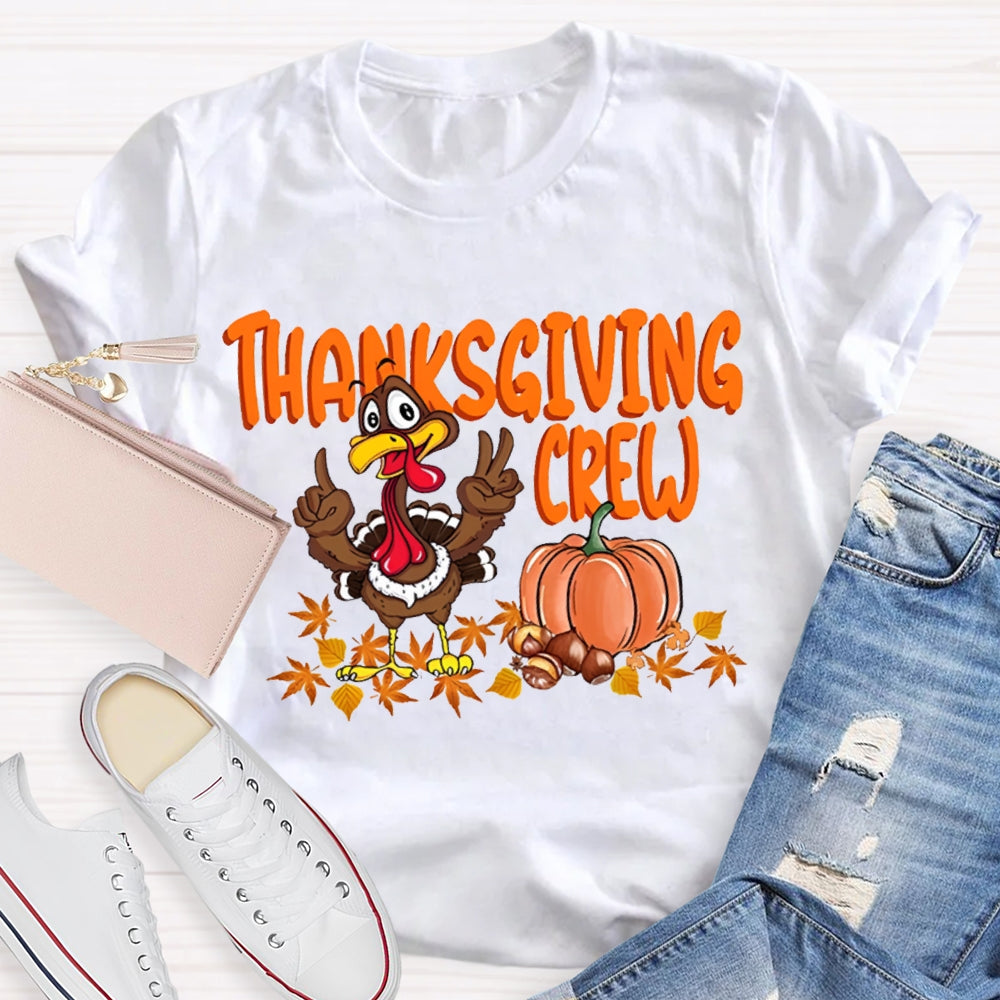 Thanksgiving Crew Turkey Pumpkin And Maple Leaves T-shirt
