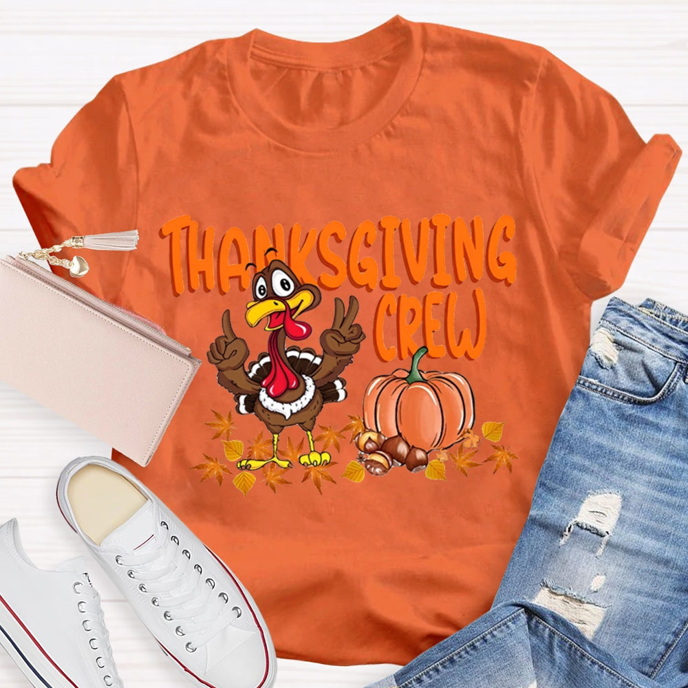 Thanksgiving Crew Turkey Pumpkin And Maple Leaves T-shirt