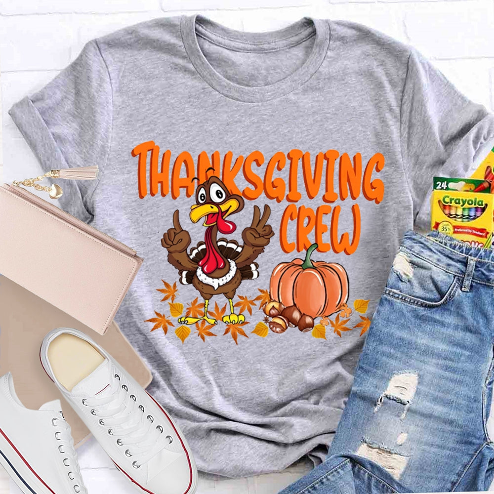 Thanksgiving Crew Turkey Pumpkin And Maple Leaves T-shirt