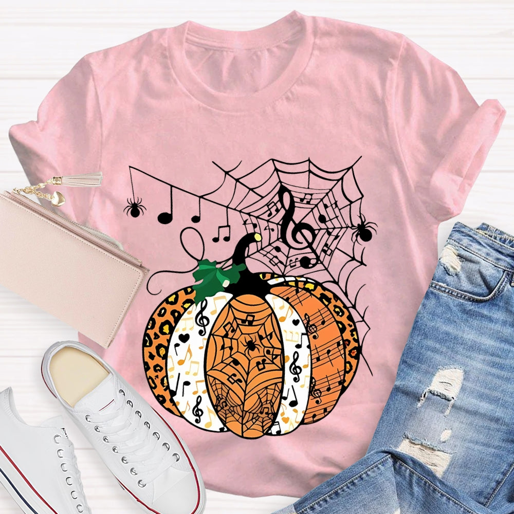 Music Pumpkin Spider Web Halloween T-shirt