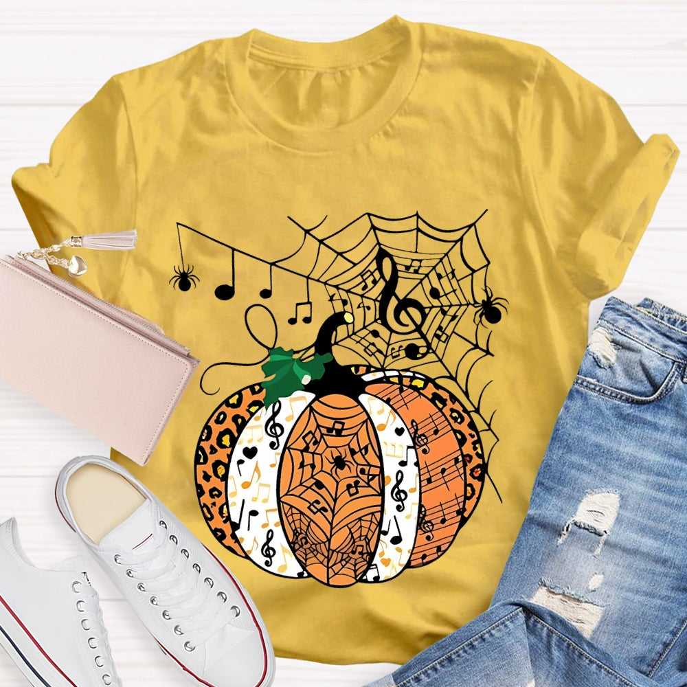 Music Pumpkin Spider Web Halloween T-shirt