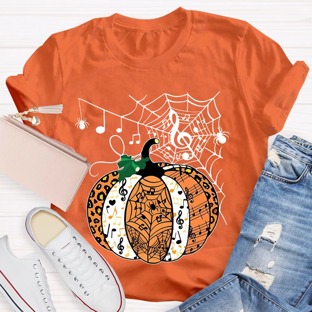 Music Pumpkin Spider Web Halloween T-shirt