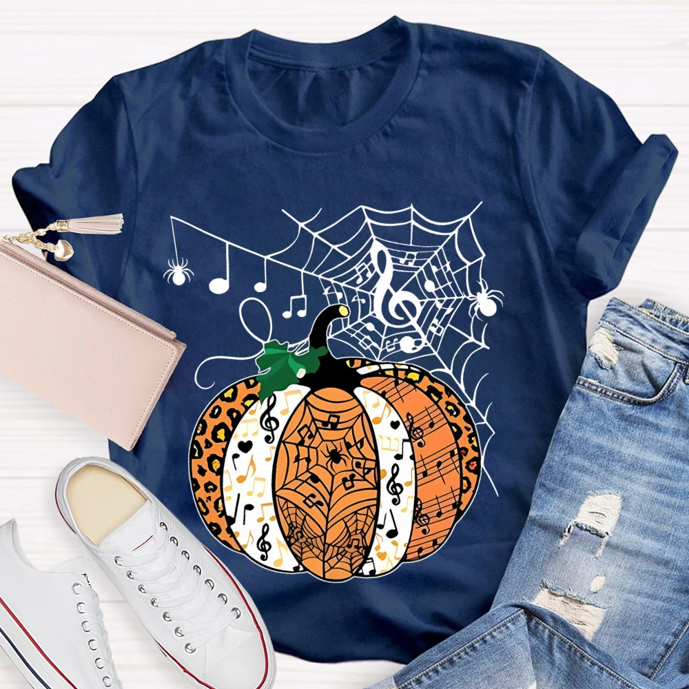Music Pumpkin Spider Web Halloween T-shirt