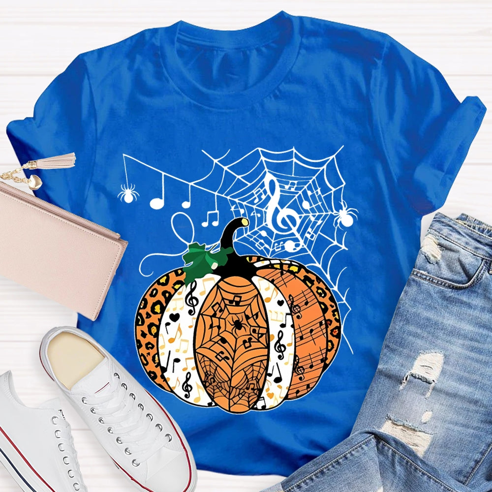 Music Pumpkin Spider Web Halloween T-shirt