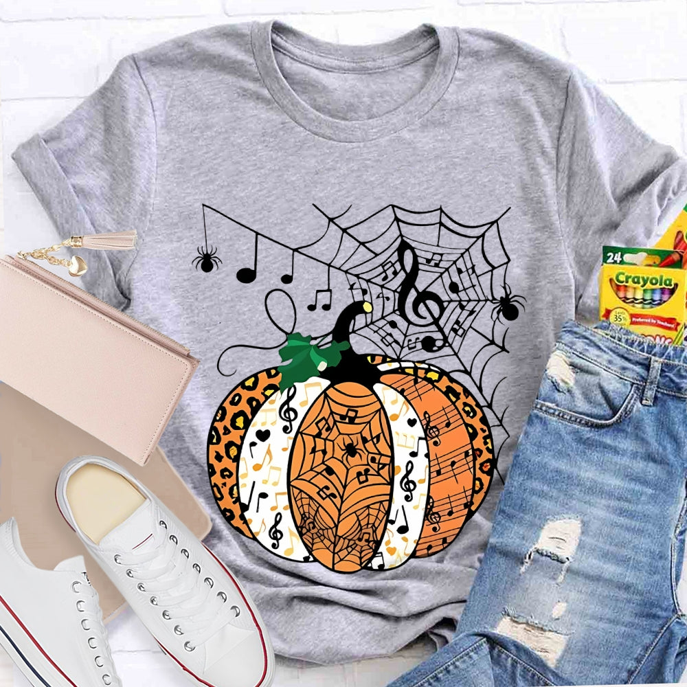Music Pumpkin Spider Web Halloween T-shirt
