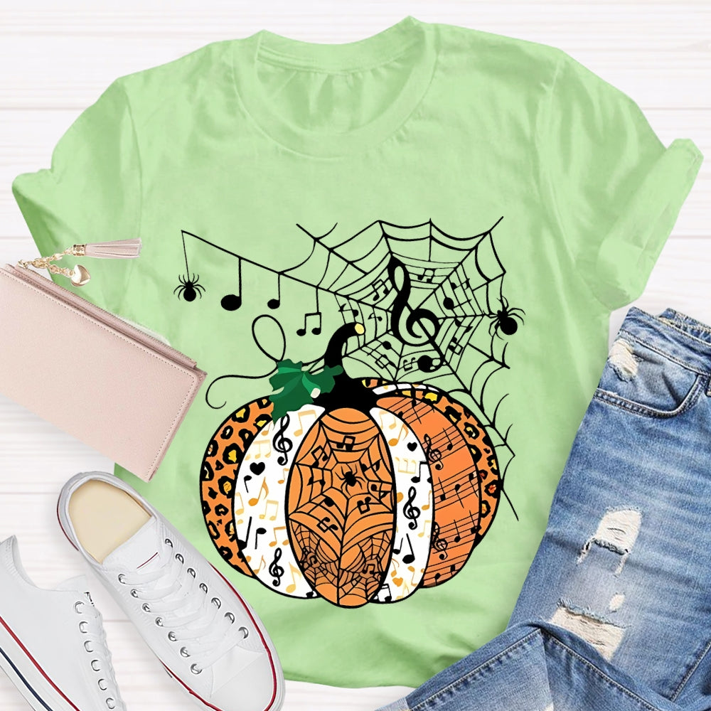 Music Pumpkin Spider Web Halloween T-shirt
